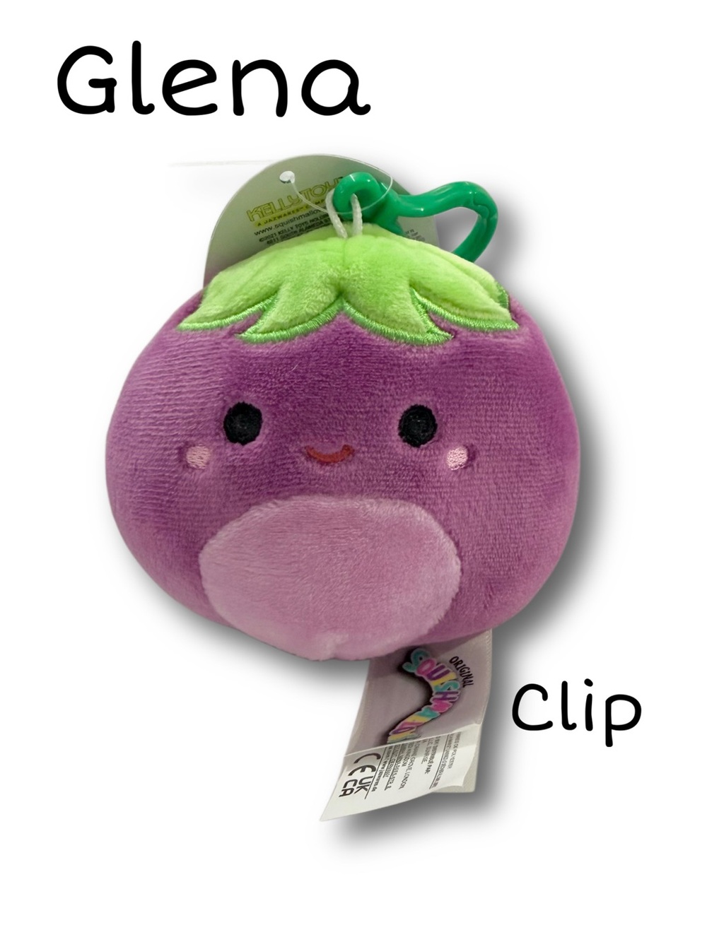 Squishmallows Glena The Purple Eggplant Plush Clip-On Collectible Plushie NWT